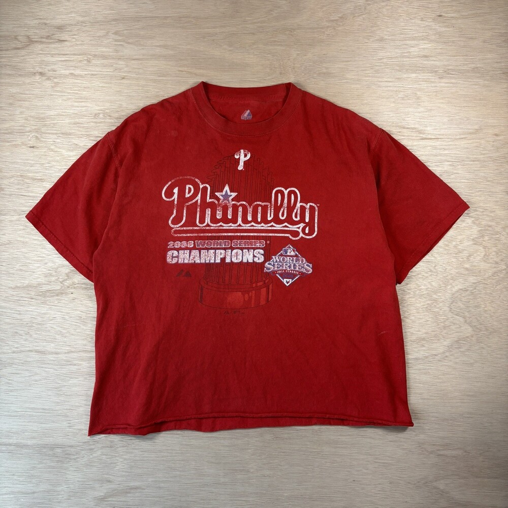 2008 Phillies World Series Champs Phinally Shirt XL Majestic MLB Red
